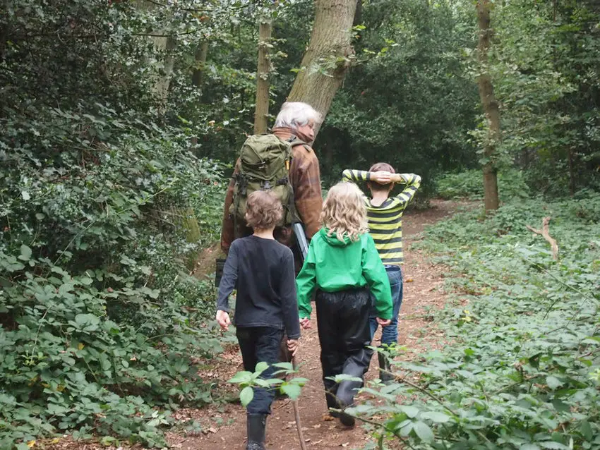 Kids at forest school in the woods wildschooling